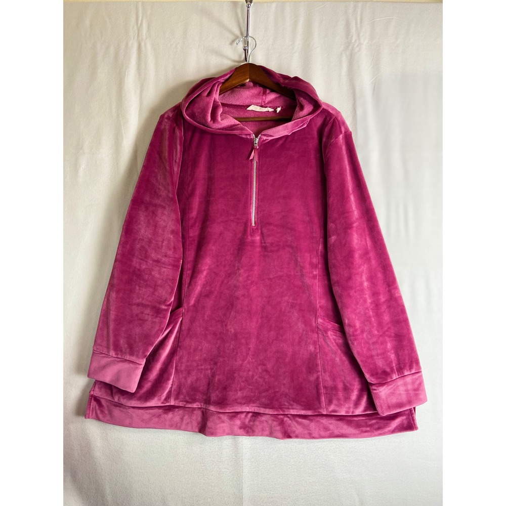 Soft Surroundings Womens 2X Magenta Pink Velour Half Zip Hoodie Pullover Cozy